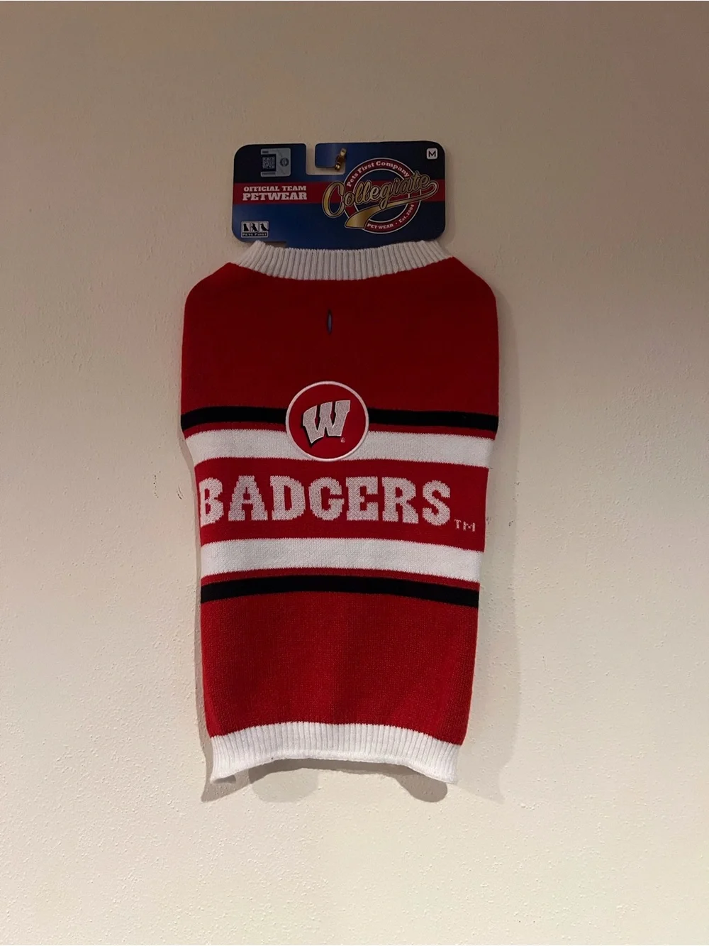 Pets First Red and White Wisconsin Badgers Knit Dog Sweater